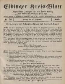 Kreis-Blatt des Königlich Preußischen Landraths-Amtes zu Elbing, Nr. 75 Freitag 17 September 1880