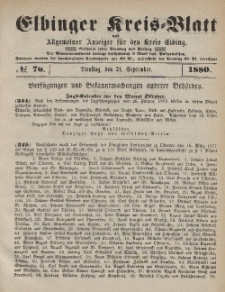 Kreis-Blatt des Königlich Preußischen Landraths-Amtes zu Elbing, Nr. 76 Dienstag 21 September 1880