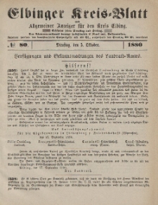 Kreis-Blatt des Königlich Preußischen Landraths-Amtes zu Elbing, Nr. 80 Dienstag 5 Oktober 1880