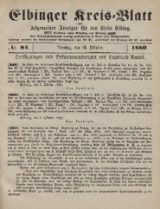 Kreis-Blatt des Königlich Preußischen Landraths-Amtes zu Elbing, Nr. 84 Dienstag 19 Oktober 1880