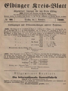 Kreis-Blatt des Königlich Preußischen Landraths-Amtes zu Elbing, Nr. 88 Dienstag 2 November 1880