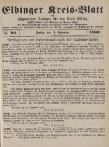 Kreis-Blatt des Königlich Preußischen Landraths-Amtes zu Elbing, Nr. 93 Freitag 19 November 1880