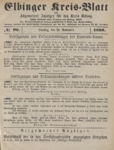 Kreis-Blatt des Königlich Preußischen Landraths-Amtes zu Elbing, Nr. 96 Dienstag 30 November 1880
