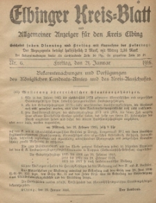 Kreis-Blatt des Königlich Preußischen Landraths-Amtes zu Elbing, Nr. 6 Freitag 21 Januar 1916