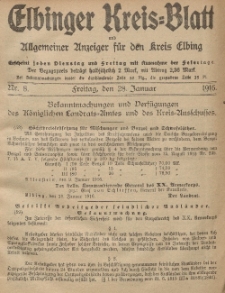 Kreis-Blatt des Königlich Preußischen Landraths-Amtes zu Elbing, Nr. 8 Freitag 28 Januar 1916