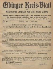 Kreis-Blatt des Königlich Preußischen Landraths-Amtes zu Elbing, Nr. 10 Freitag 4 Februar 1916