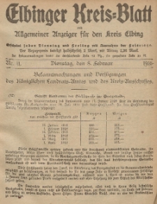 Kreis-Blatt des Königlich Preußischen Landraths-Amtes zu Elbing, Nr. 11 Dienstag 8 Februar 1916