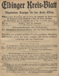 Kreis-Blatt des Königlich Preußischen Landraths-Amtes zu Elbing, Nr. 16 Freitag 25 Februar 1916