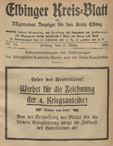 Kreis-Blatt des Königlich Preußischen Landraths-Amtes zu Elbing, Nr. 20 Freitag 10 März 1916
