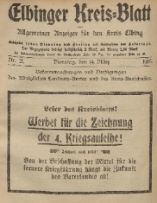 Kreis-Blatt des Königlich Preußischen Landraths-Amtes zu Elbing, Nr. 21 Dienstag 14 März 1916