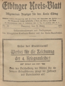 Kreis-Blatt des Königlich Preußischen Landraths-Amtes zu Elbing, Nr. 23 Dienstag 21 März 1916