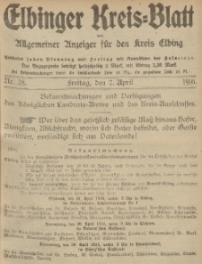 Kreis-Blatt des Königlich Preußischen Landraths-Amtes zu Elbing, Nr. 28 Freitag 7 April 1916