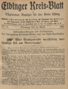 Kreis-Blatt des Königlich Preußischen Landraths-Amtes zu Elbing, Nr. 31 Dienstag 18 April 1916
