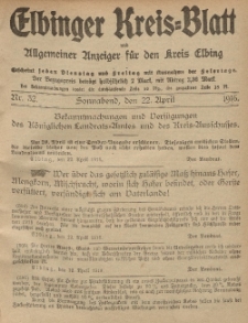 Kreis-Blatt des Königlich Preußischen Landraths-Amtes zu Elbing, Nr. 32 Sonnabend 22 April 1916