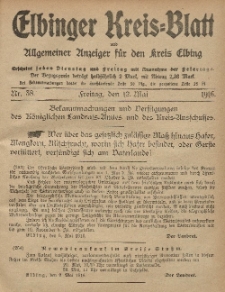 Kreis-Blatt des Königlich Preußischen Landraths-Amtes zu Elbing, Nr. 38 Freitag 12 Mai 1916