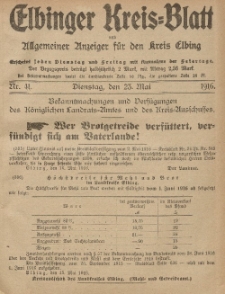 Kreis-Blatt des Königlich Preußischen Landraths-Amtes zu Elbing, Nr. 41 Dienstag 23 Mai 1916