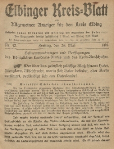 Kreis-Blatt des Königlich Preußischen Landraths-Amtes zu Elbing, Nr. 42 Freitag 26 Mai 1916
