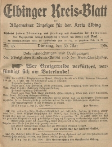 Kreis-Blatt des Königlich Preußischen Landraths-Amtes zu Elbing, Nr. 43 Dienstag 30 Mai 1916