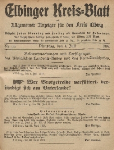 Kreis-Blatt des Königlich Preußischen Landraths-Amtes zu Elbing, Nr. 52 Freitag 30 Juni 1916