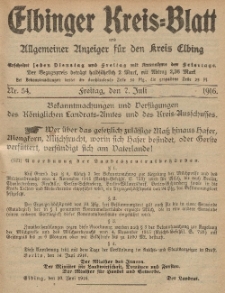 Kreis-Blatt des Königlich Preußischen Landraths-Amtes zu Elbing, Nr. 54 Freitag 7 Juli 1916