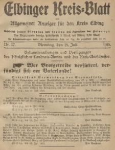 Kreis-Blatt des Königlich Preußischen Landraths-Amtes zu Elbing, Nr. 57 Dienstag 18 Juli 1916