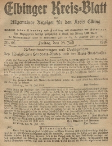 Kreis-Blatt des Königlich Preußischen Landraths-Amtes zu Elbing, Nr. 60 Freitag 28 Juli 1916