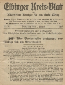 Kreis-Blatt des Königlich Preußischen Landraths-Amtes zu Elbing, Nr. 61 Dienstag 1 August 1916