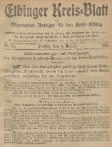Kreis-Blatt des Königlich Preußischen Landraths-Amtes zu Elbing, Nr. 62 Freitag 4 August 1916