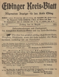 Kreis-Blatt des Königlich Preußischen Landraths-Amtes zu Elbing, Nr. 66 Freitag 18 August 1916