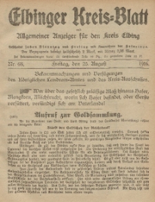 Kreis-Blatt des Königlich Preußischen Landraths-Amtes zu Elbing, Nr. 68 Freitag 25 August 1916