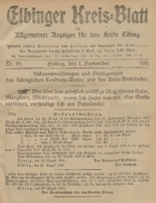 Kreis-Blatt des Königlich Preußischen Landraths-Amtes zu Elbing, Nr. 70 Freitag 1 September 1916
