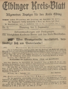 Kreis-Blatt des Königlich Preußischen Landraths-Amtes zu Elbing, Nr. 71 Dienstag 5 September 1916
