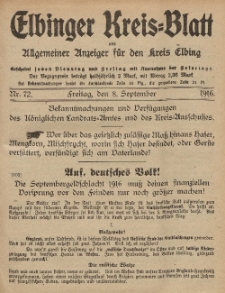 Kreis-Blatt des Königlich Preußischen Landraths-Amtes zu Elbing, Nr. 72 Freitag 8 September 1916