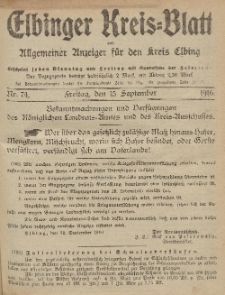 Kreis-Blatt des Königlich Preußischen Landraths-Amtes zu Elbing, Nr. 74 Freitag 15 September 1916