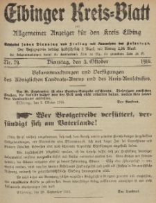 Kreis-Blatt des Königlich Preußischen Landraths-Amtes zu Elbing, Nr. 79 Dienstag 3 Oktober 1916
