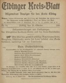 Kreis-Blatt des Königlich Preußischen Landraths-Amtes zu Elbing, Nr. 84 Freitag 20 Oktober 1916