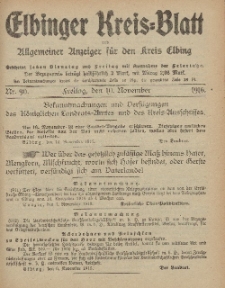 Kreis-Blatt des Königlich Preußischen Landraths-Amtes zu Elbing, Nr. 90 Freitag 10 November 1916