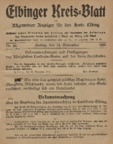 Kreis-Blatt des Königlich Preußischen Landraths-Amtes zu Elbing, Nr. 94 Freitag 24 November 1916