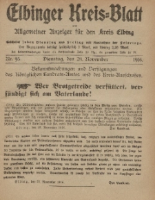 Kreis-Blatt des Königlich Preußischen Landraths-Amtes zu Elbing, Nr. 95 Dienstag 28 November 1916