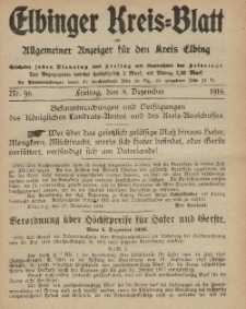 Kreis-Blatt des Königlich Preußischen Landraths-Amtes zu Elbing, Nr. 98 Freitag 8 Dezember 1916