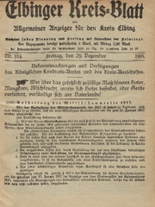 Kreis-Blatt des Königlich Preußischen Landraths-Amtes zu Elbing, Nr. 104 Freitag 29 Dezember 1916