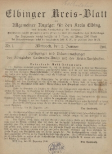 Kreis-Blatt des Königlich Preußischen Landraths-Amtes zu Elbing, Nr. 1 Mittwoch 2 Januar 1901