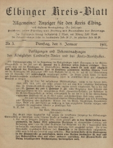 Kreis-Blatt des Königlich Preußischen Landraths-Amtes zu Elbing, Nr. 3 Dienstag 8 Januar 1901