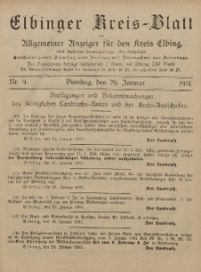 Kreis-Blatt des Königlich Preußischen Landraths-Amtes zu Elbing, Nr. 9 Dienstag 29 Januar 1901