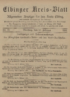 Kreis-Blatt des Königlich Preußischen Landraths-Amtes zu Elbing, Nr. 13 Dienstag 12 Februar 1901