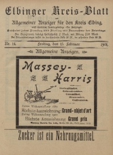 Kreis-Blatt des Königlich Preußischen Landraths-Amtes zu Elbing, Nr. 14 Freitag 14 Februar 1901