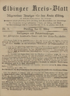 Kreis-Blatt des Königlich Preußischen Landraths-Amtes zu Elbing, Nr. 21 Dienstag 12 März 1901