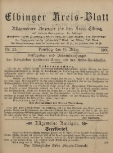 Kreis-Blatt des Königlich Preußischen Landraths-Amtes zu Elbing, Nr. 23 Dienstag 19 März 1901