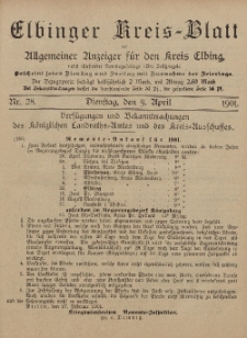 Kreis-Blatt des Königlich Preußischen Landraths-Amtes zu Elbing, Nr. 28 Dienstag 9 April 1901