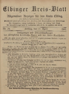 Kreis-Blatt des Königlich Preußischen Landraths-Amtes zu Elbing, Nr. 29 Freitag 12 April 1901